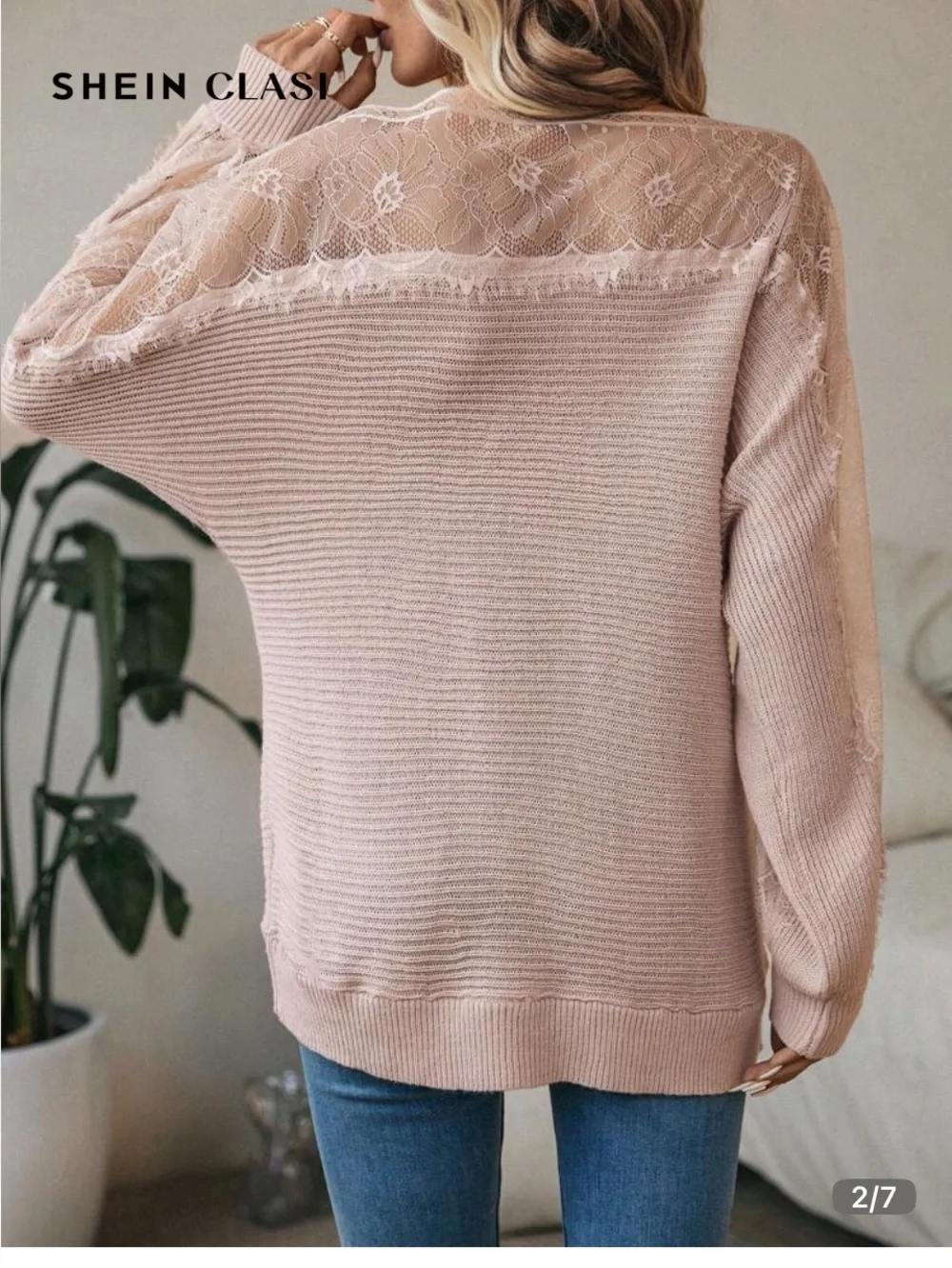 SHEIN Blush Pink Lace Off-Shoulder Sweater